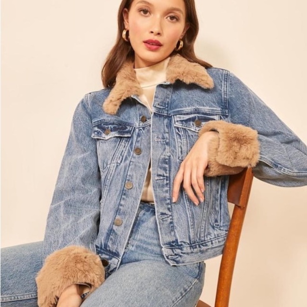 Reformation Faux Fur Denim Jacket